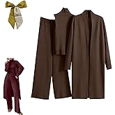 3PCS Womens Knitted Pants Suit with Cardigan Turtleneck Sweater Set,3 Piece Autumn Winter Knit Lounge Set,Fall Travel Outfits