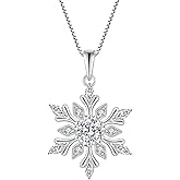 CARICY 925 Sterling Silver Snowflake Necklace Birthstone Necklace Pendant for Women Frozen Snow Flower Christmas Valentine Jewelry