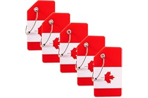 Silicone Luggage Tags for Suitcases, 5 Packs Canadian Flag Luggage Tags with Name Cards & Stainless Steel Loop, Bright Color 