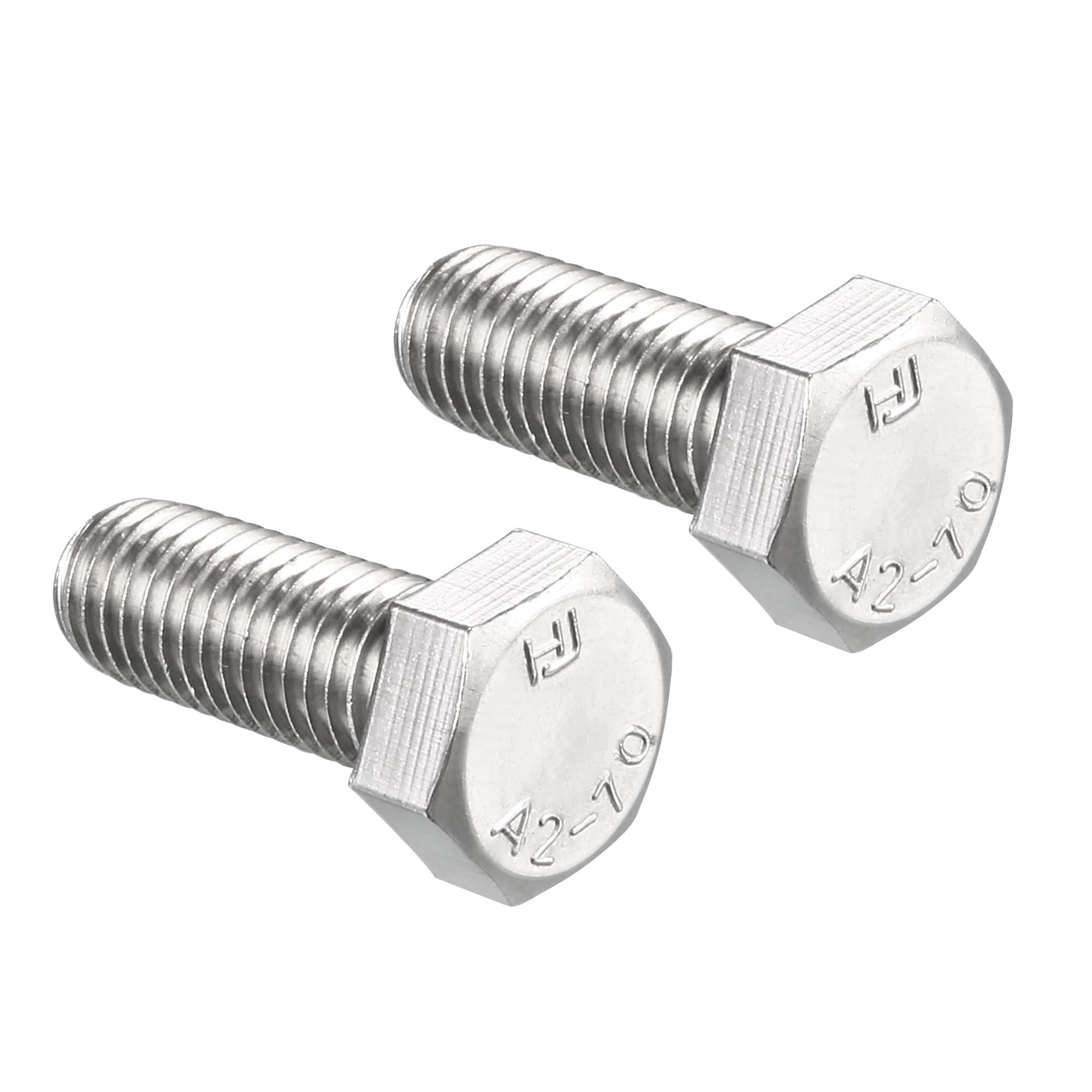 sourcing map M12 Hex Bolt M12-1.75 x 30mm 304 Stainless Steel 4.8 Grade Fully Threaded Hexagonal Head Screw Bolts 2pcs