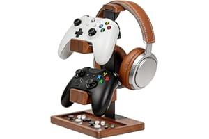 Acidea Solid Wood Controller Holder and Headset Stand, Dual Gaming Controller Stand, Game Equipment Organizer Rack for Xbox, 