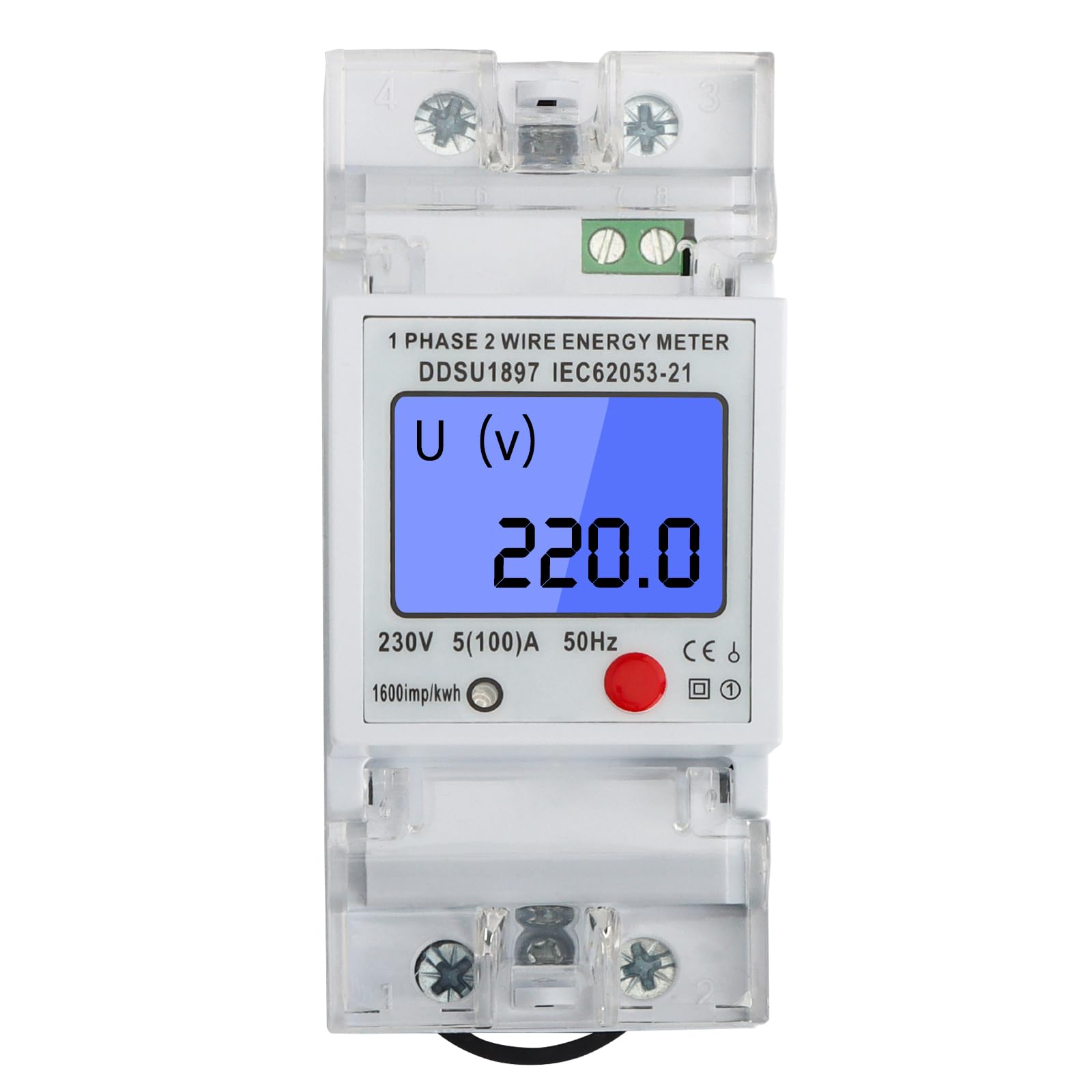 LCD Digital Electricity Meter, AC Meter, DIN Rail (Without WiFi)