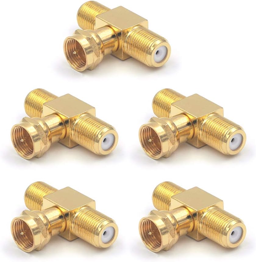 VCE 5Pack Gold Plated FType RG6 Male to 2 Female 3Way