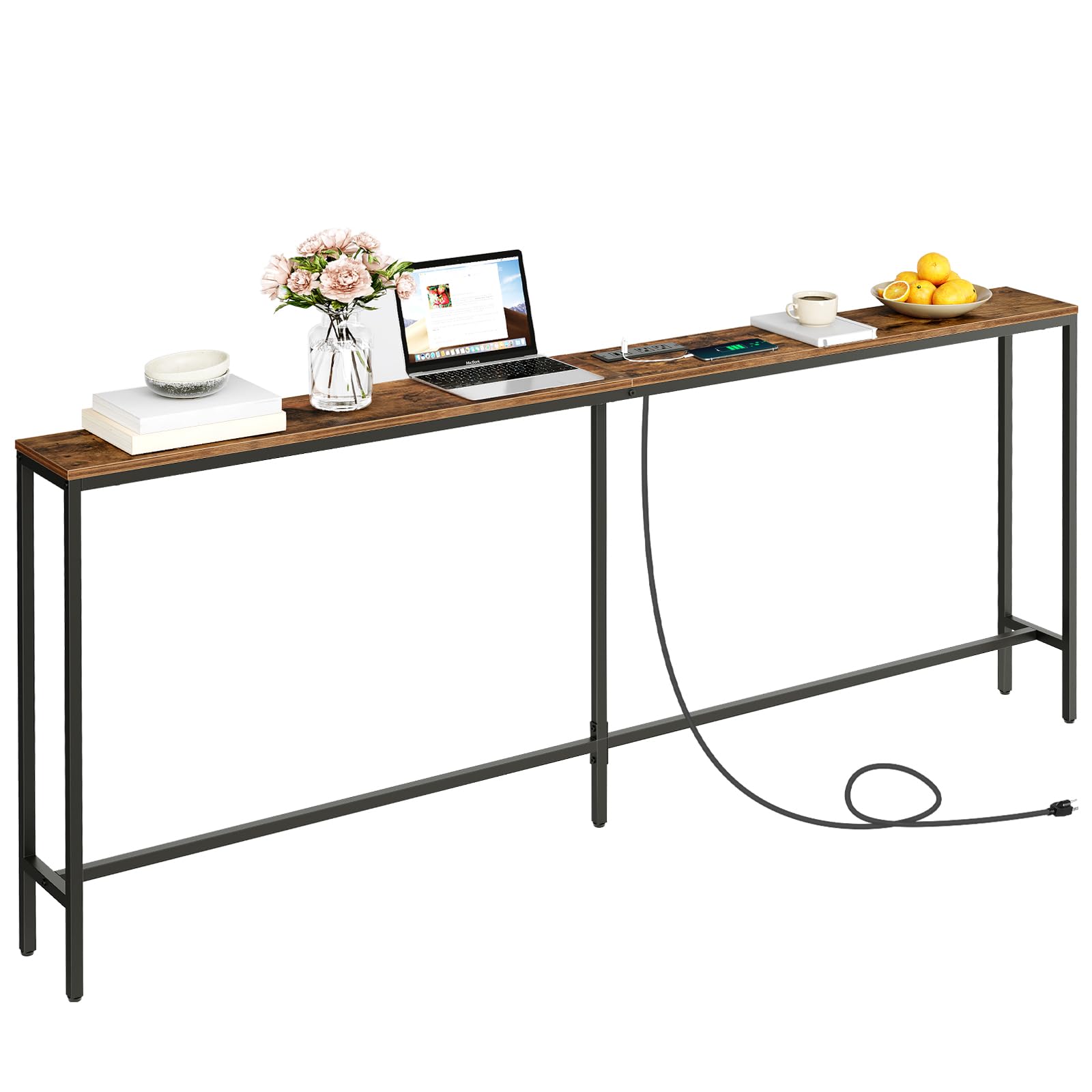 MAHANCRIS 78.7" Console Table with Power Outlet, Narrow Sofa Table Behind Couch, Skinny Entryway Table with with Charging Station, for Hallway, Foyer, Living Room, Rustic Brown CTHR20E01 Image MAHANCRIS 78.7" Console Table with Power Outlet, Narrow Sofa Table Behind Couch, Skinny Entryway Table with with Charging Station, for Hallway, Foyer, Living Room, Rustic Brown CTHR20E01 Image