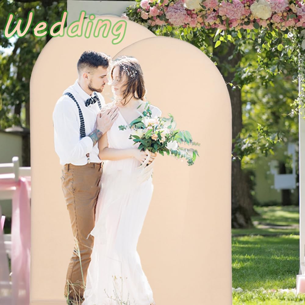 Chiara Wedding Arch Cover Set - 4.9FT, 5.9FT, 6.6FT Spandex Fitted Covers for Round Top Backdrop Stand - Set of 3 for Party, Birthday, Banquet Decoration - White