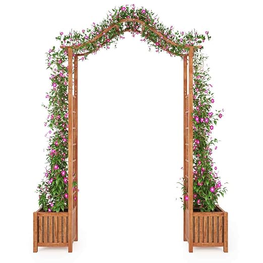WT Trade Premium Rosenbogen Gartenbogen Holz 180 x 40 x 218 cm | Massivholz Akazie geölt | Torbogen Rankhilfe Rankgitter Rose