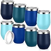 Baderke 12oz Wine Tumbler Bulk with Lid Gradient Color Stainless Steel Insulated Wine Tumbler Cup Reusable Travel Mug for Women Mother Bachelorette Wedding Party(Gradient Blue,8 Pcs)