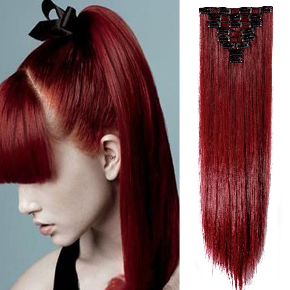 26 Clip In Hairpiece Straight Red Hair Extensions 8 Piece Full
