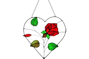 KARHUIMOYI Red Roses of Love Tiffany Style Window Panel, Stained Glass Window Hanging Ornament