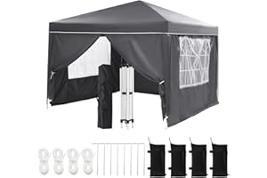 PEAKPURSUIT 10x10 Pop Up Canopy with 4 Sidewalls, Outdoor Portable Instant Canopy Tent, Outdoor Canopy, Waterproof Pop Up Tent, Versatile Gazebo for Camping, Outdoor Parties, Backyard,Beach Activities,Grey
