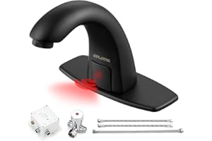 CDLODIN Black Touchless Bathroom Vanity Faucet, Automatic Sensor Modern Sink Faucets with Hole Cover Plate, Commercial Hands Free Faucet Stainless Steel, Motion Sensor Faucet