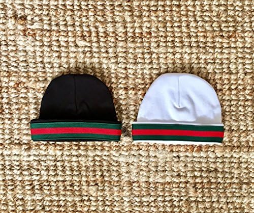 Handmade Newborn Baby Gucci Inpired Red and Green Stripes Hat Beanie Black/White