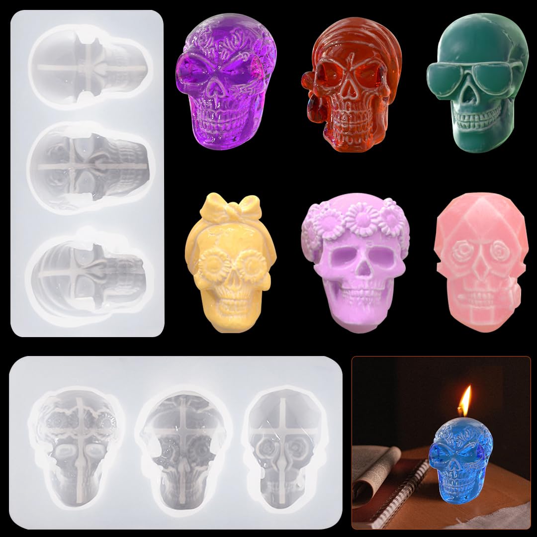 Zayookey 2 PCS 3D Skull Mould for Epoxy Resin Skeleton Candle Silicone Mould Terror Jewelry Pendant Resin Casting Mould DIY Craft for Soap Aromatherapy Ice Cube