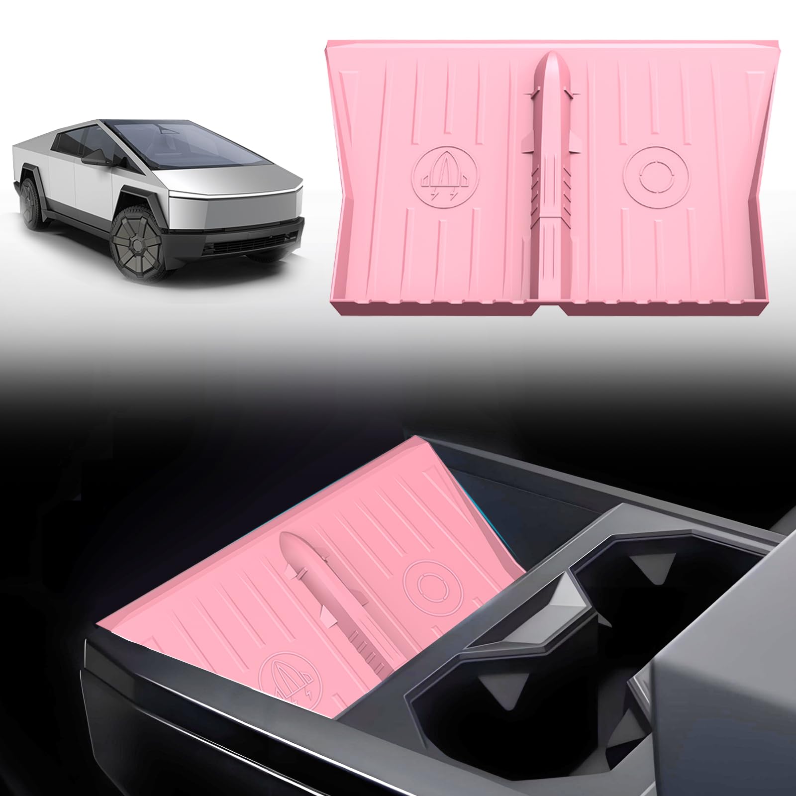 Photo 1 of ***3 INCLUDED***MTMARS3 Center Console Wireless Charger Mat for Tesla Cybertruck 2023-2025 Silicone Cover Wireless Charging Phone Pad for Cybertruck Interior Accessories (Pink)***3 INCLUDED***