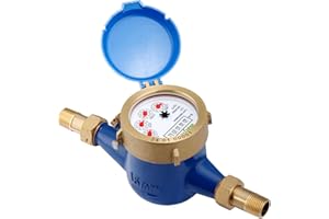 Watflow DN15 Water Meter 1/2"NPT, ISO4064 Certification Cubic Water Flow Meter, Cold Water Meter, for Garden or Home, Horizon