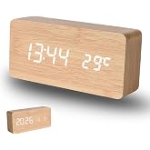 Meiguihai Wooden Digital Alarm Clocks for Bedrooms,Dimmable Dual Alarm Clock with Large Numbers for Bedroom Beside Desk,Wood