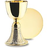 Church Gold Plated Brass Chalice &amp; Paten, 12 Ounce, Classic | Holds 30 Hosts, Home Communion, Eucharistic Ministers