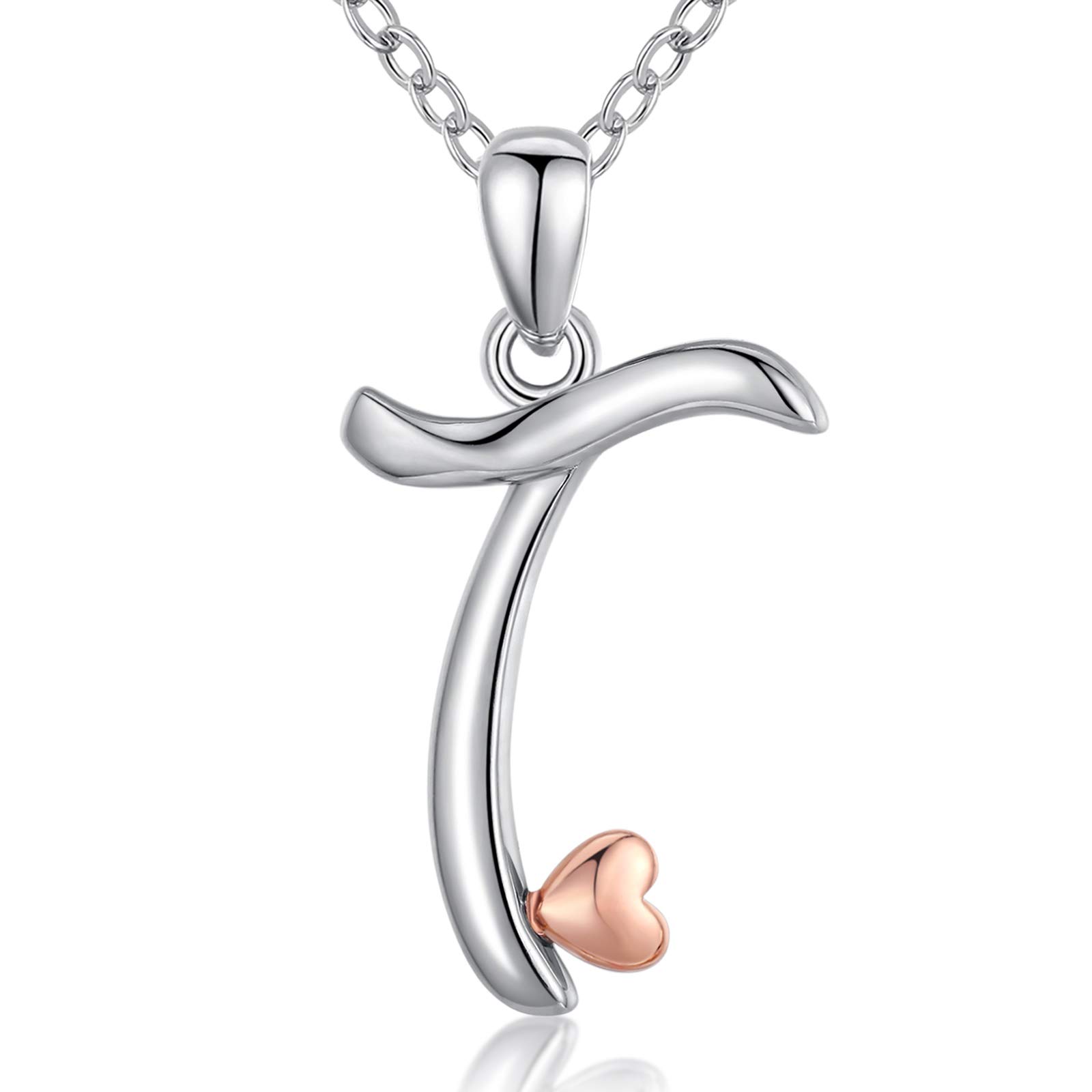 CELESTIA Letter T Pendant Initial Necklace in Sterling Silver Rose Gold Gifts for Women Teenage Girls Birthday