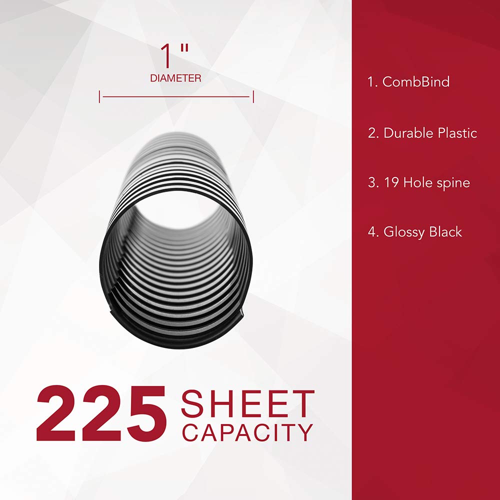 GBC Binding Spines / Spirals / Coils, 1" Diameter, 225 Sheet Capacity, CombBind, Black, 100 Pack (4000118)