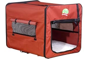 Go Pet Club 18" Soft Collapsible Dog Crate, Portable Pet Carrier, Thick Padded Pet Travel Crate for Indoor & Outdoor, Foldable Kennel Cage with Durable Mesh Windows, Brown