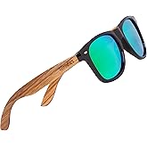 Woodies Zebra Wood Sunglasses with Green Mirrored Polarized Lens and Real Wooden Frame for Men and Women | 100% UVA/UVB Protection