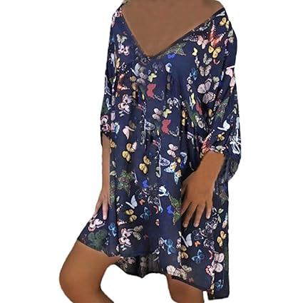 NPRADLA 2018 Herbst Winter Lose Abendkleider Lang Damen Langarm Elegant Festlich Frauen Langarm V-Ausschnitt Maxikleid Bedruc