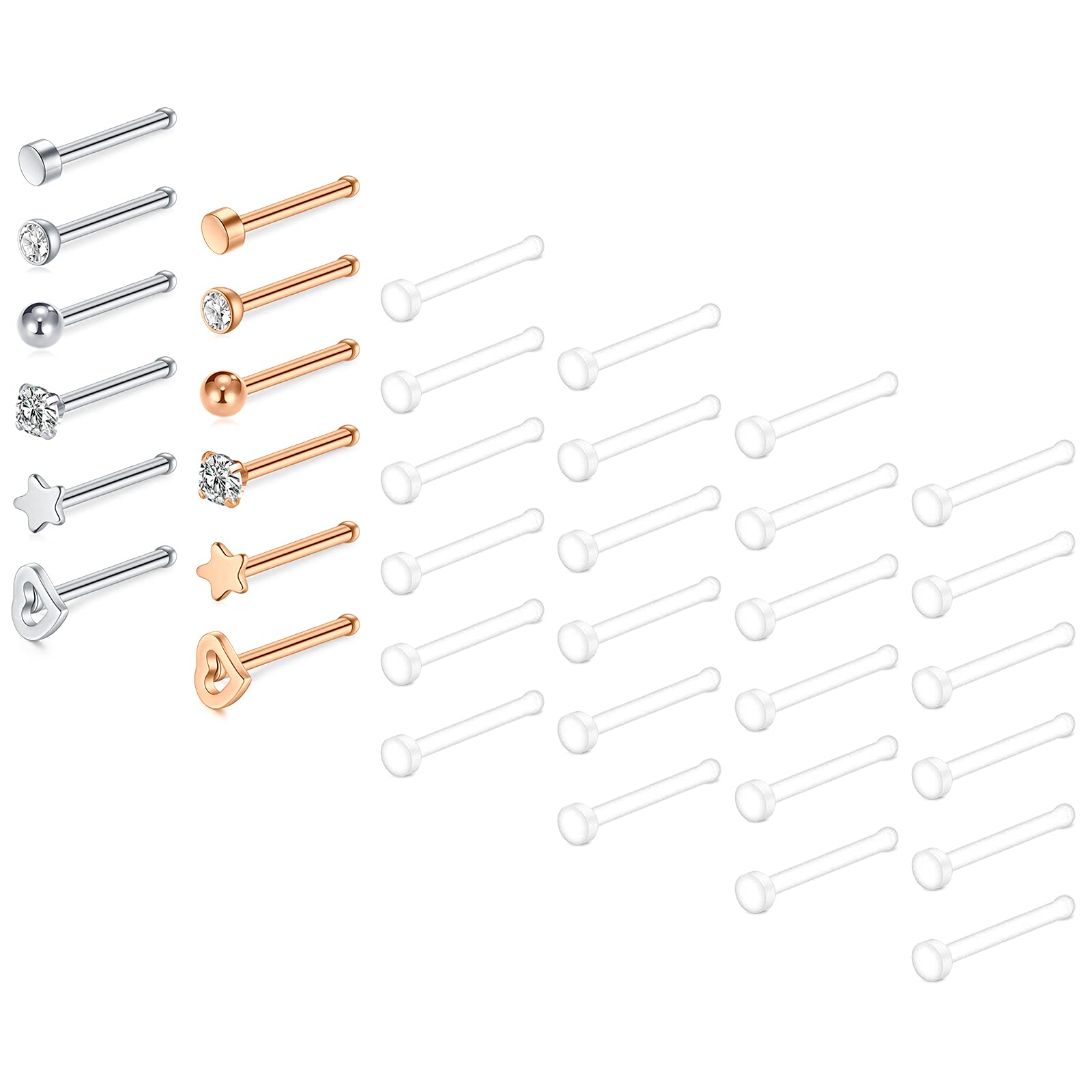 D.Bella Nose Stud 20g Nose Ring Retainer Bioflex Nose Bone Nose Screw Spiral L Shape Nose Ring Stud Piercing Jewelry