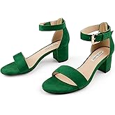 JOY IN LOVE Women's Chunky Low Heels Ankle Strap Open Toe Block Heel Sandals
