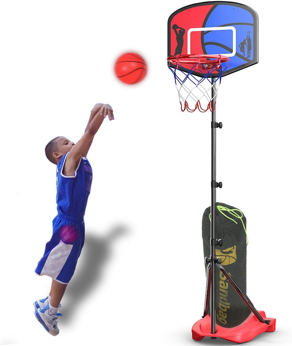 HAHAKEE Kids Basketball Hoop, Height-Adjustable Basket 2.9ft-5.1ft, Indoor and Outdoor Basketball Set for Toddlers Age 3-8: Toys & Games