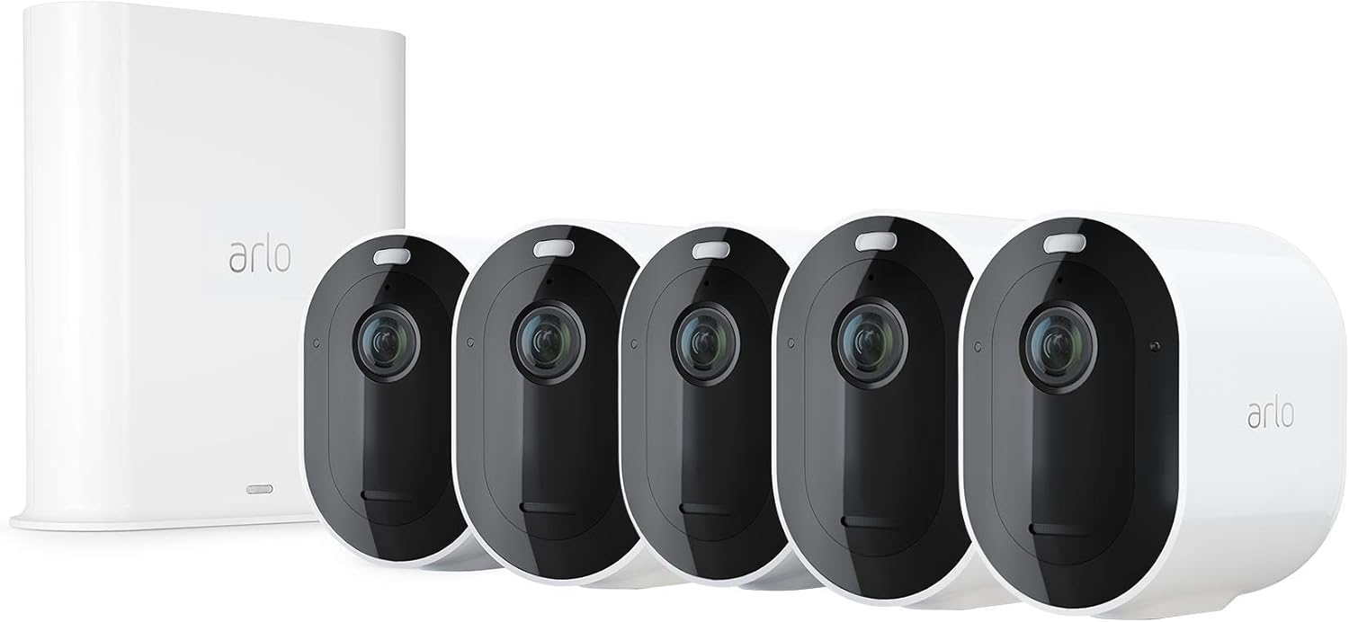 Arlo Pro 3 &ndash; Wire-Free Security 5 Camera System | 2K with HDR, Indoor/Outdoor, Color Night Vision, Spotlight, 160&deg; View, 2-Way Audio, Siren | Works with Alexa