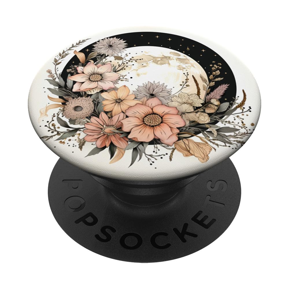 Floral Moon Phase Flower Bohemian Celestial Lunar Cycle PopSockets Swappable PopGrip