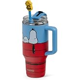 Igloo Peanuts 32 oz Travel Mug, Snoopy's Doghouse | Insulated Travel Mug, Holds 32 oz, Woodstock and Doghouse Artwork, Woodstock Straw Topper, Leakproof Flip 'n' Sip Lid