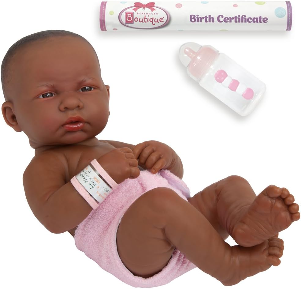 JC Toys - La Newborn First Day African American, First Day Aa Real Girl, 14 inches