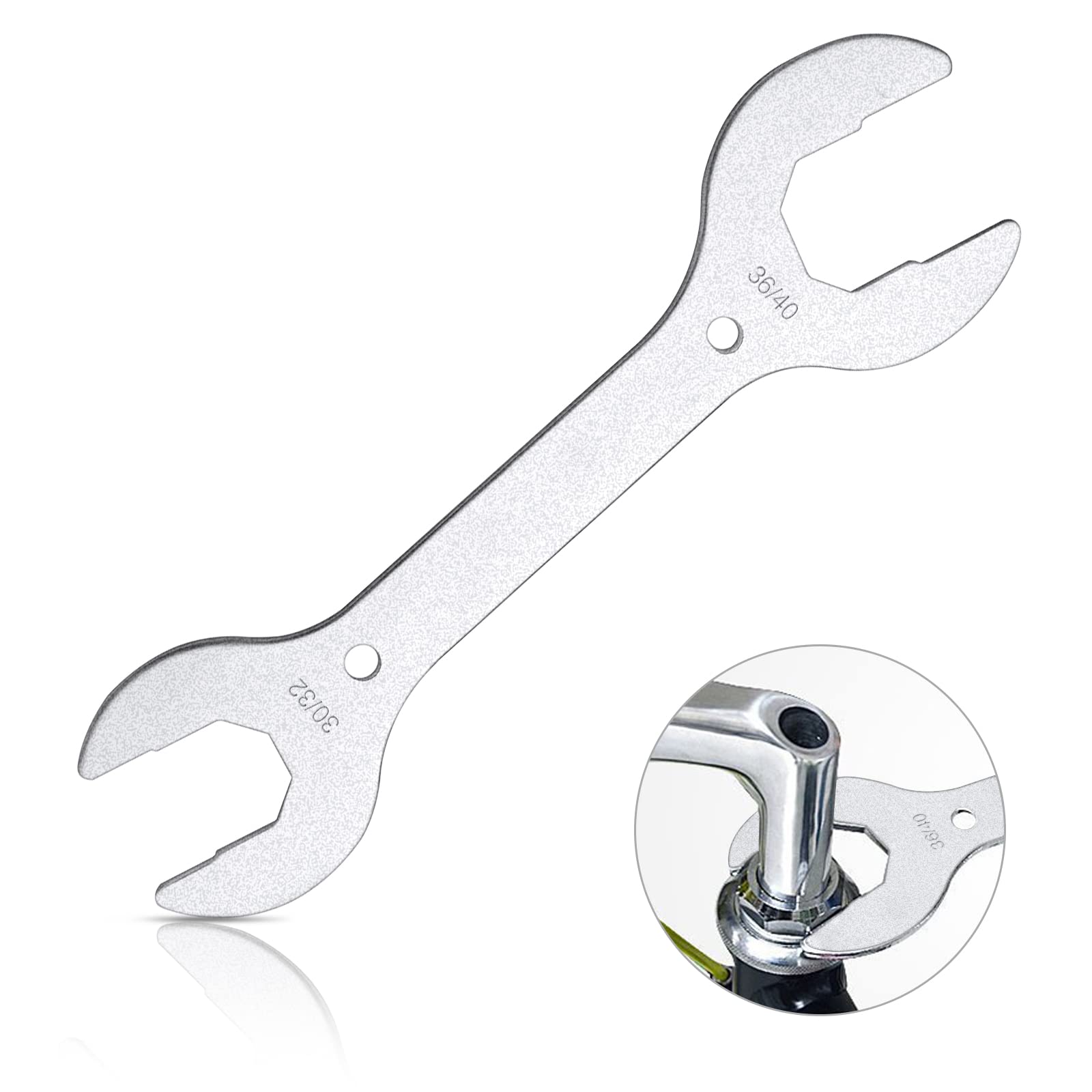 Baiyuanli Bicycle Headset Wrench 1 Pcs Steel Scooter Bike Bicycle Headset Wrench Spanner Multi Head Repair Tool 30/32/36/40mm Bike Scooter Wrench Tool, Silver, 29*8.5*0.4cm