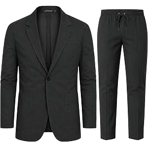 Cloudstyle Men's 2 Piece Linen Suits Set Casual Suit Blazer Pants | Casual Regular Fit Double Button Suit Business Daily Wedd