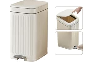 TODAYGO Bathroom Trash Can with Lid White, Small Trash Cans Bedroom, Plastic Room Trash Bin, Waste Basket for Bathroom, Space-Saving Design, White Trashcan for Bedroom Garbage Can,1.85 Gal