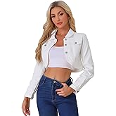 Allegra K Denim Jacket for Women's 2025 Casual Collared Long Sleeve Crop Jean Jackets