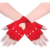 1 Pair of Half Finger PU Leather Dance Gloves Heart Cutout Punk Fingerless Gloves for Halloween Costume Dress Up