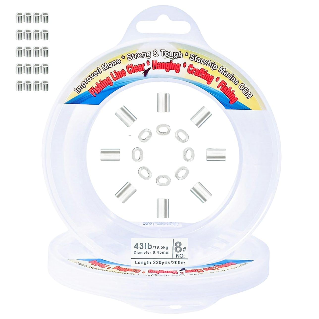 Photo 1 of Aboda Clear Fishing Line, Fishing Wire for Hanging Beading Crafts w Crimp Sleeves, Strong Clear String for Hanging Decorations, Invisible Nylon Threads Cords for Balloons Garlands Jewelry Making