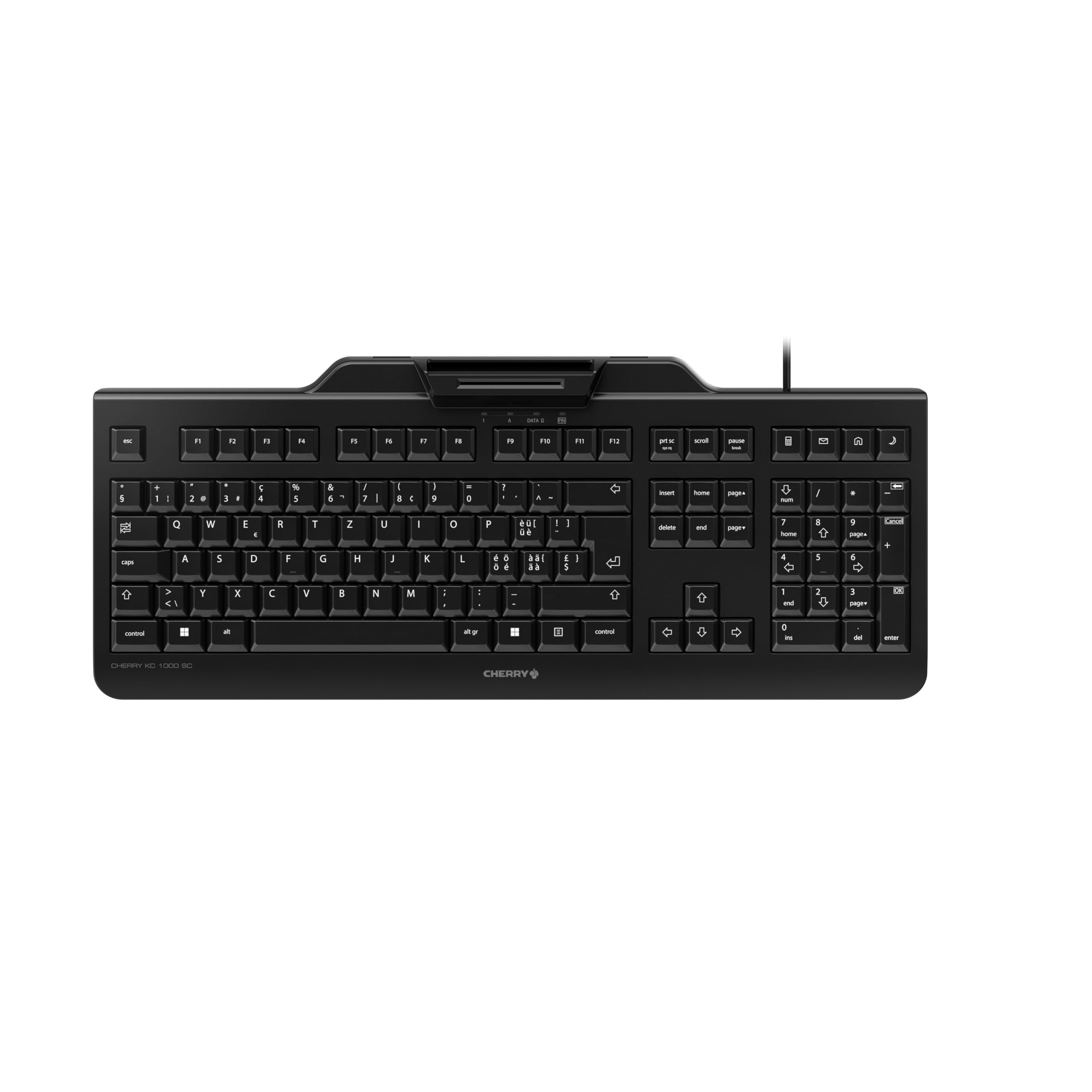 CHERRY KC 1000 SC, Wired Security Keyboard with Integrated Card Reader, Swiss Layout (QWERTZ), Plug & Play (USB-A), Flat Design, Black