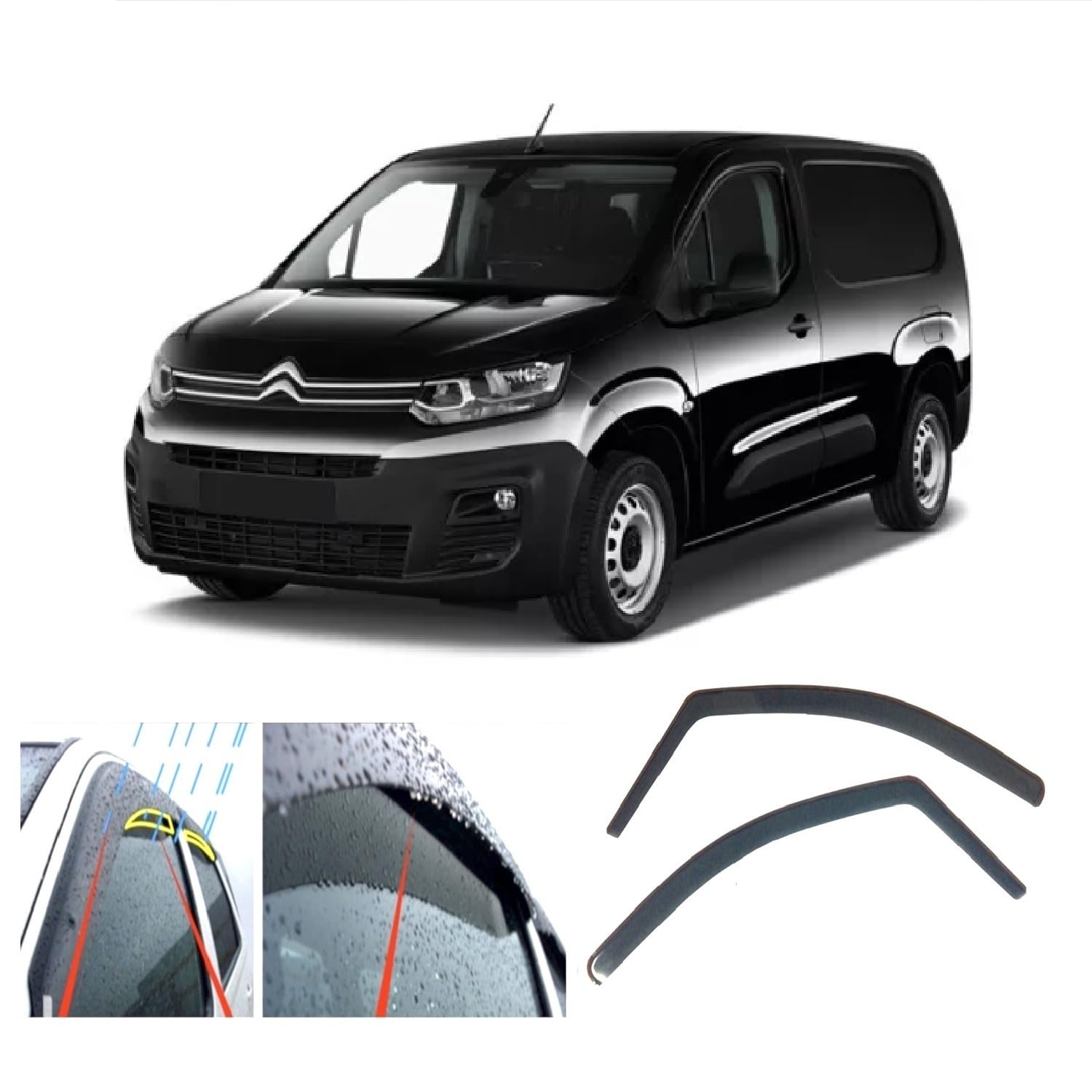 AC WOW 2x Wind Deflectors Compatible With Citroen Berlingo III 3 for Peugeot Rifter Partner for Vauxhall Combo for Toyota ProAce City 2018 - onwards