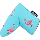 Kimpengofu Golf Club Embroidery Flamingo Blade Mallet Putter Head Cover | Lake Blue Magnetic Closure Synthetic PU Leather