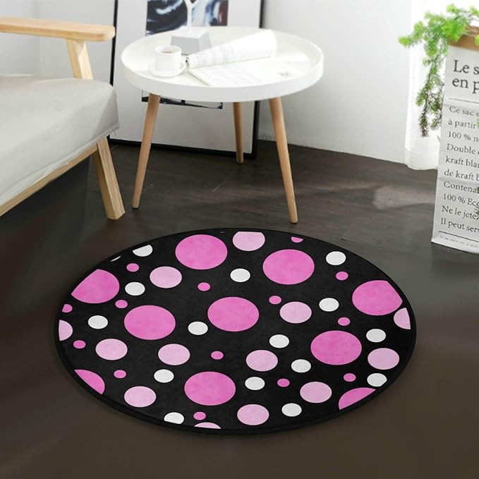 Alfombra Interior Exterior Rosa Blanco y negro Tela de lunares con