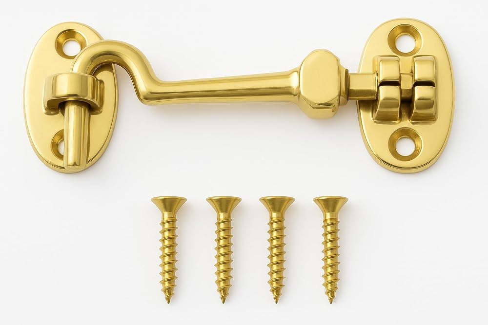 SISI UK 75mm Polished Brass Cabin Hook Door Gate Latch Latch Hinge Fastener