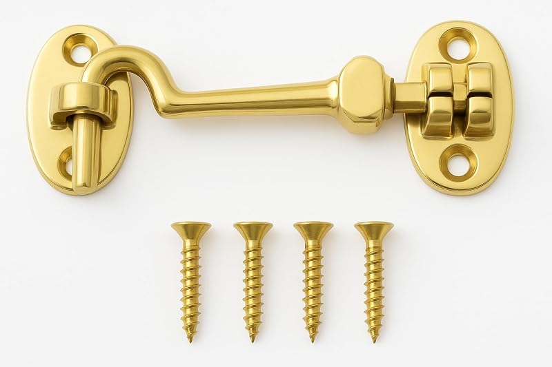 SISI UK 75mm Polished Brass Cabin Hook Door Gate Latch Latch Hinge Fastener