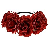 June Bloomy Rose Floral Crown Garland Flower Headband Headpiece for Wedding Festival