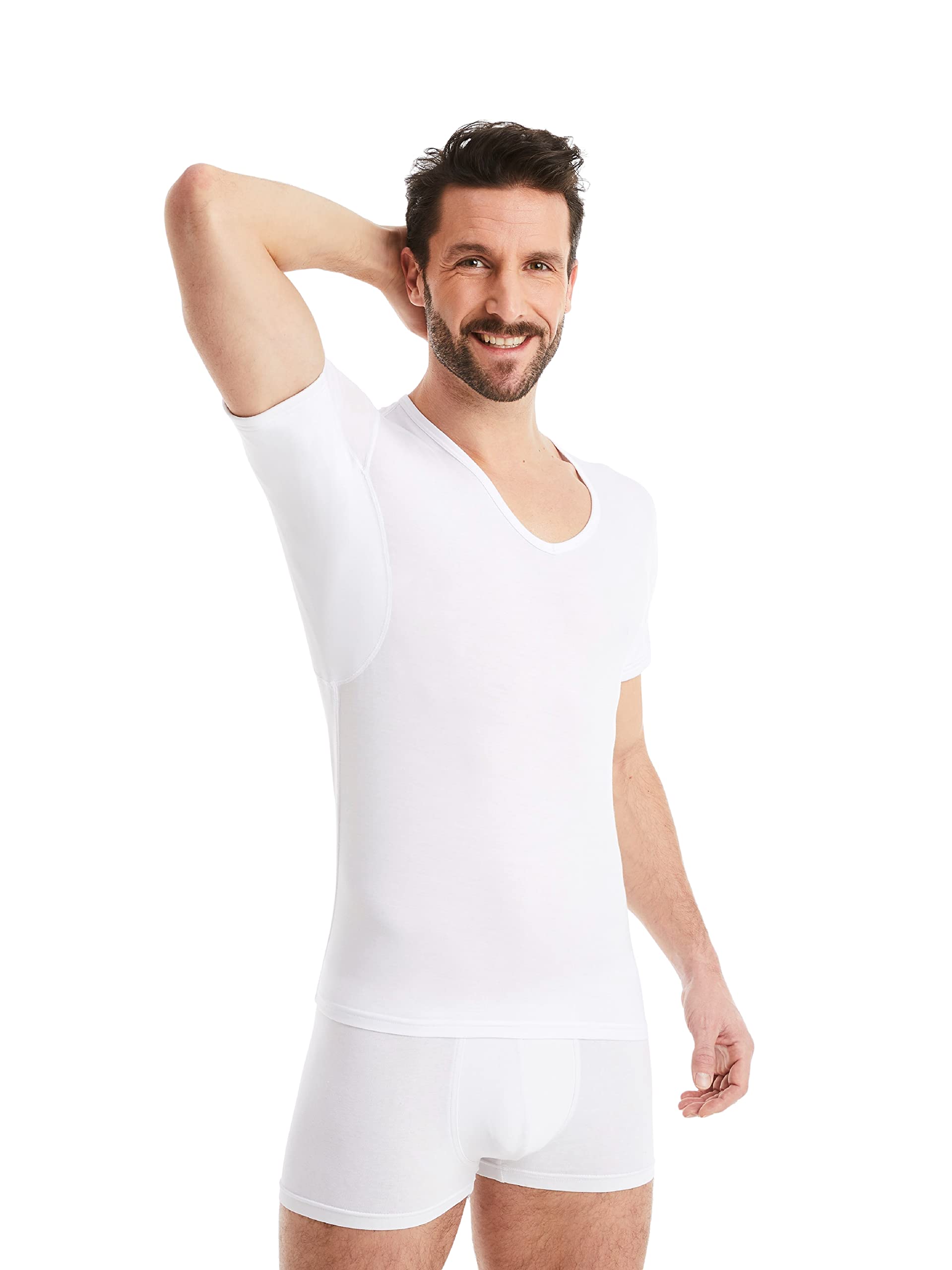 FINN Anti-sweat shirt for men with V-neck and integrated armpit pads to prevent excessive sweating - undershirt with red protection against sweat stains and sweat odor White White XXL