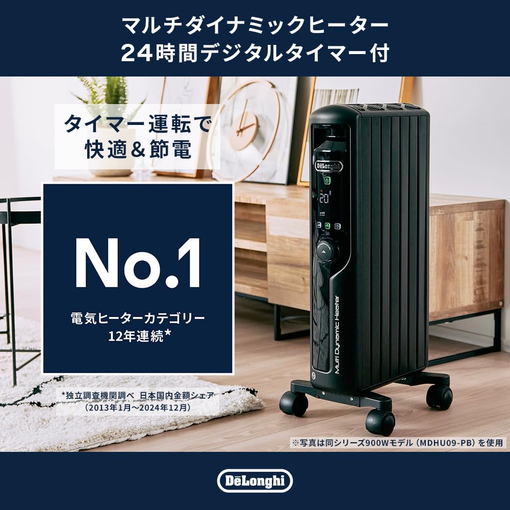 DeLonghi MDHU15-PB Multi Dynamic Heater, Zero Wind Heating, For 196.33 to 255.24 sq ft (10 - 13 tatami mats), Matte Black