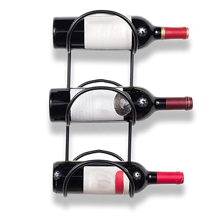 INDIAN DECOR. 28941 3 Sectional Wall Mount Wrought Iron Wine Bottle Storage Display Rack (Black)