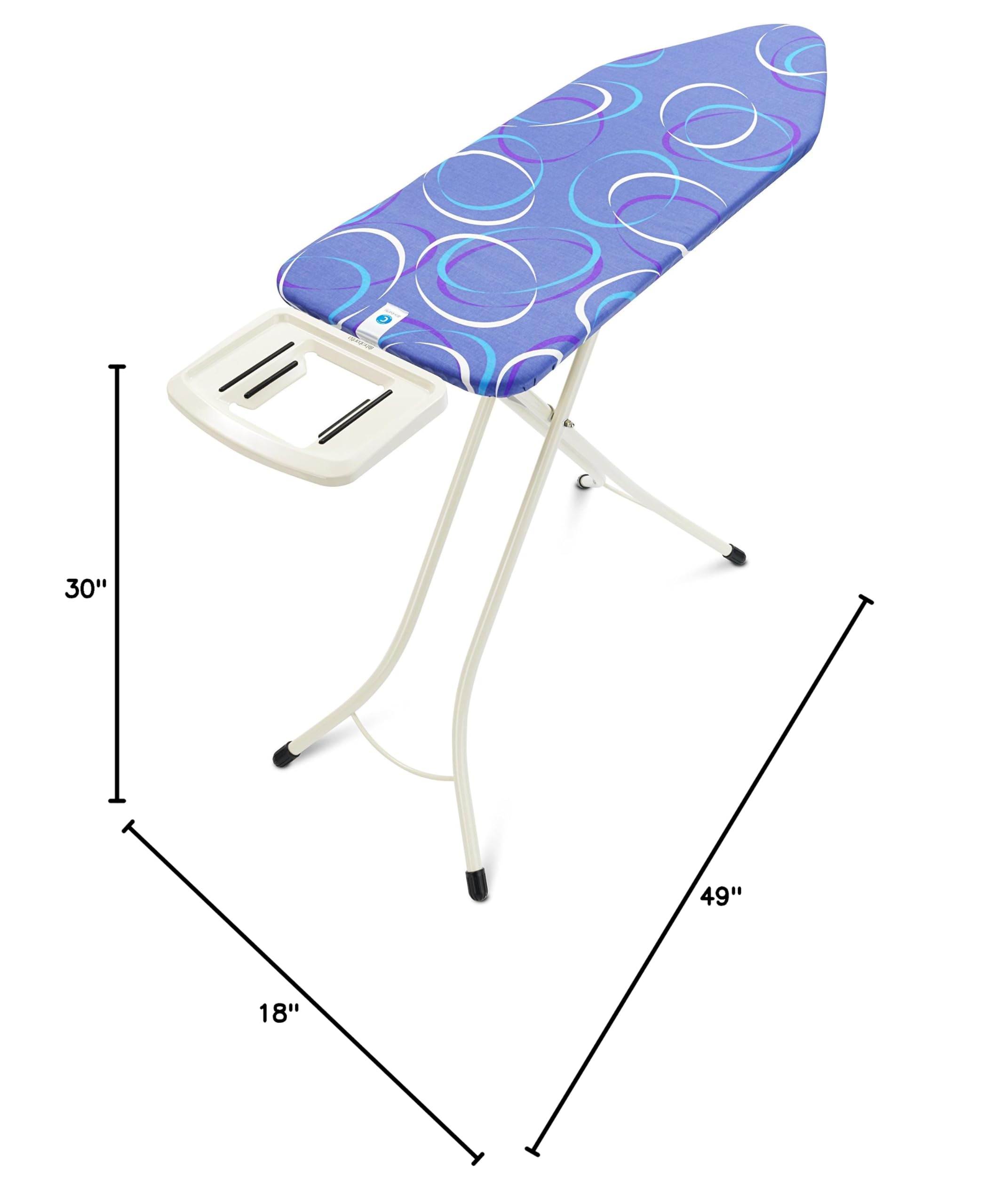 Brabantia Size C Ironing Board (49 x 18 in) 7 Height Options, Adjustable Steam Iron Rest Holder (Moving Circles) Non-Slip Feet, Anti-Collapse Child Locks